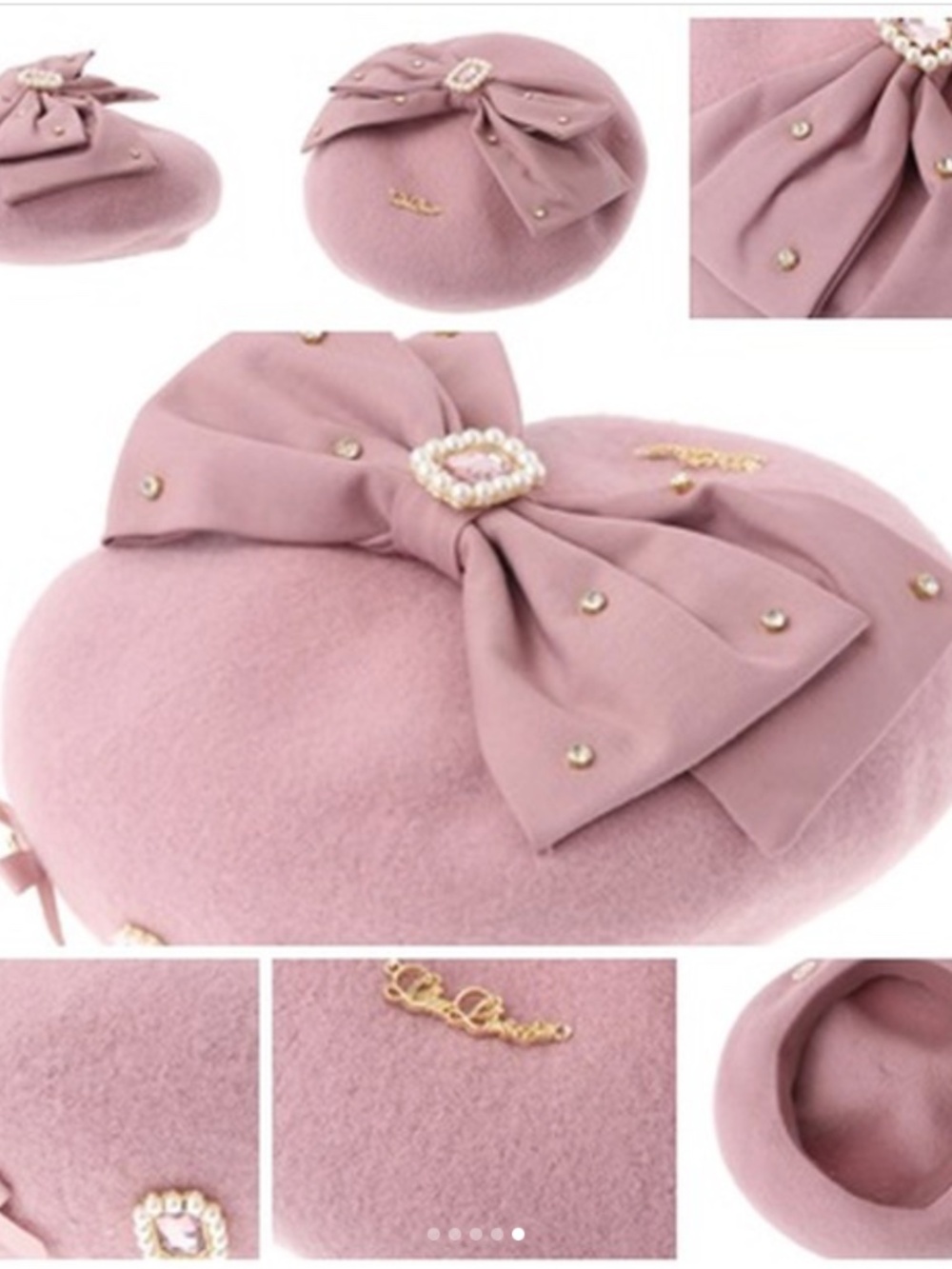 LIZ LISA Pink Ribbon Beret Bijoux Hat BRAND NEW Bow Rhinestones Kawaii